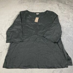 J. Jill Women Black 100% Linen Split Neck Tunic Top Size Large NWT